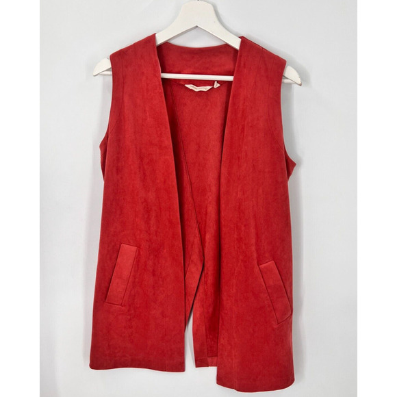 Soft Surroundings Cardigan Pink Faux Suede Look Vest Open Front PSX Petite - Picture 1 of 8